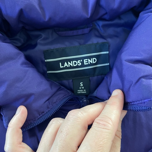 Lands’ End down puffer vest purple zippered with pockets thick warm small 6-8 - Picture 2 of 9